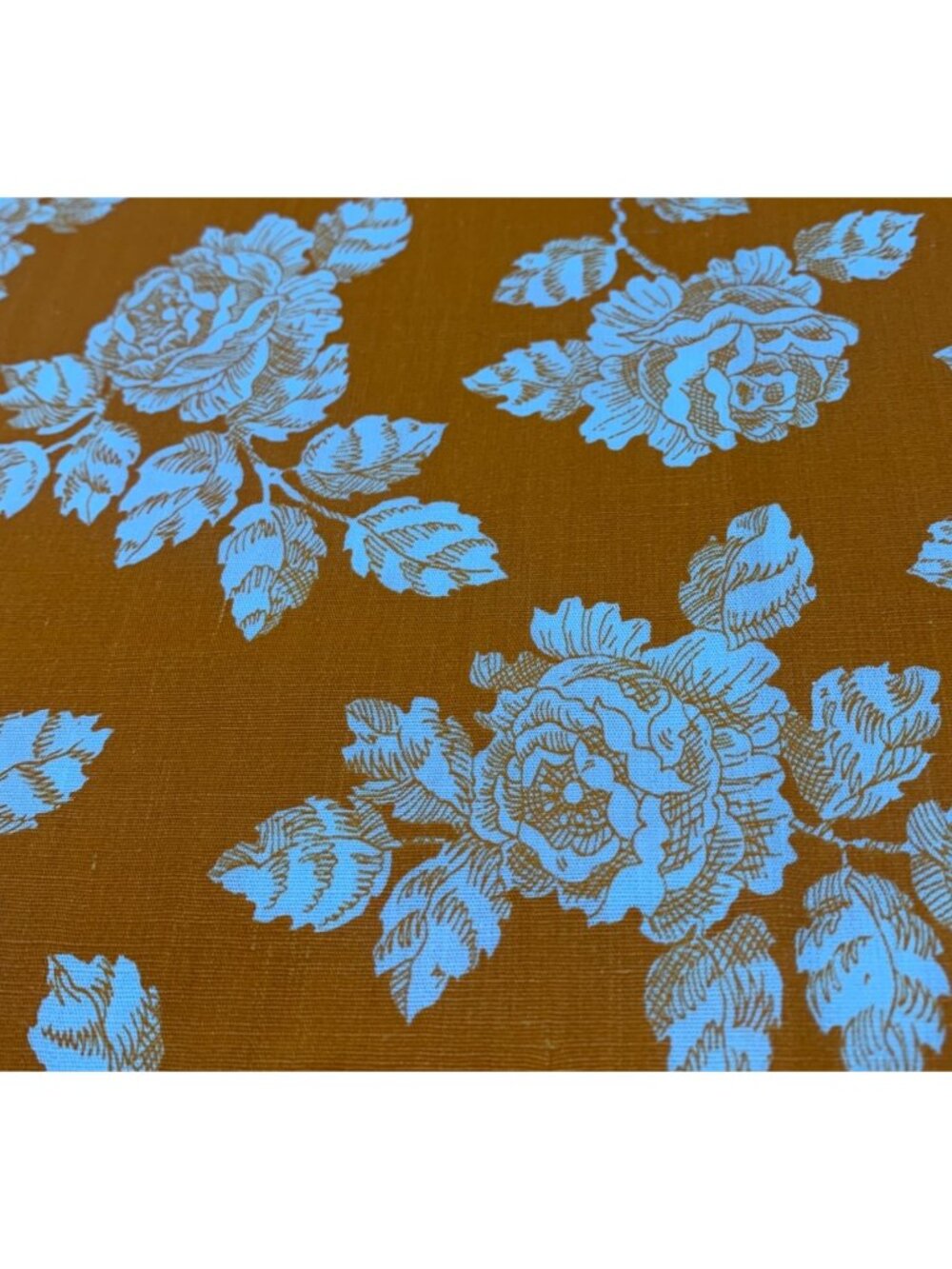 Floral Cotton Fabric 1/2 yard x 36" Orange White Roses Sewing Crafts